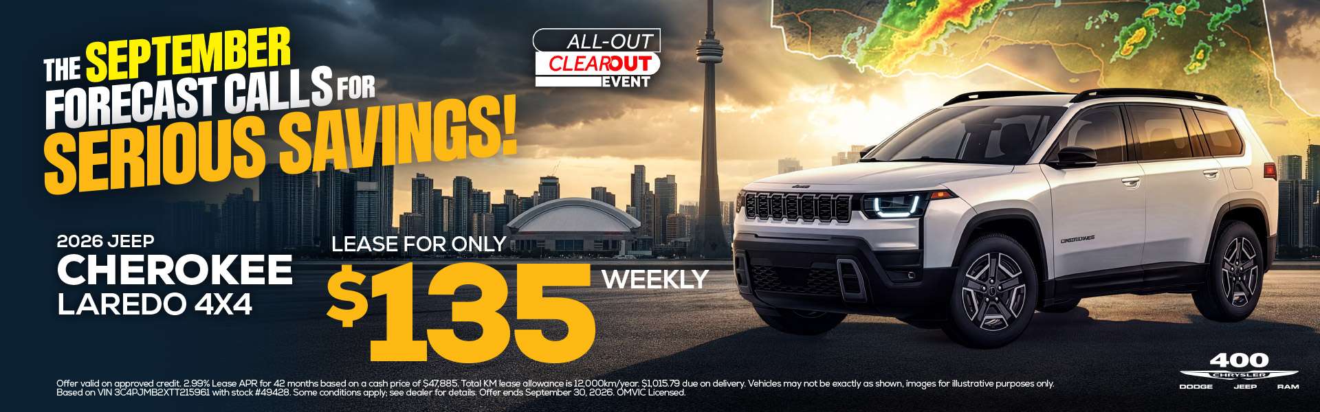 2026 Jeep Cherokee Laredo 4x4 - Lease For Only $135 Weekly